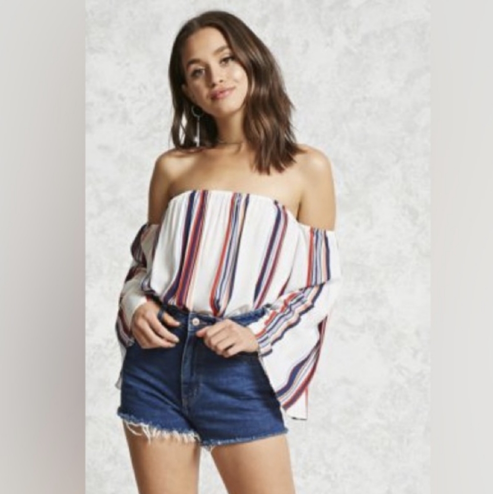 Forever 21 Colorful Off The Shoulder Cropped Blouse